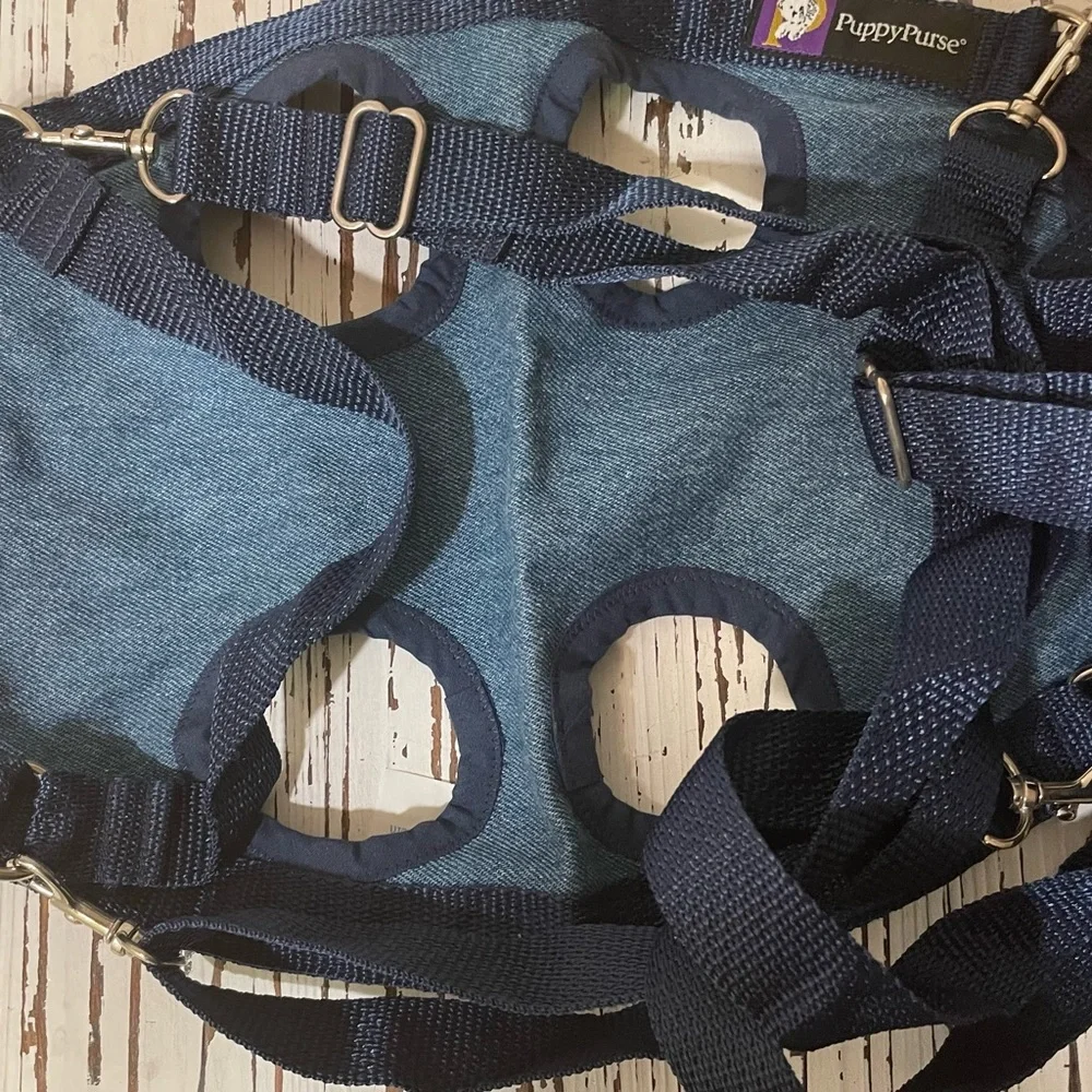 Denim PuppyPurse and Harness Large
